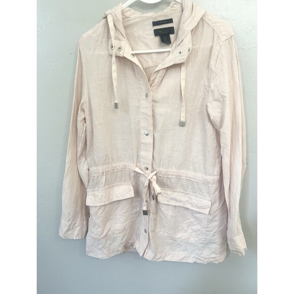 RACHEL ROY Size Small 100% linen Pink Hooded Jacket Lightweight Spring Top - Picture 2 of 7